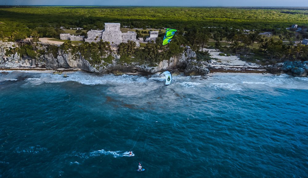 Kite surfing in Mexico near ancient ruins