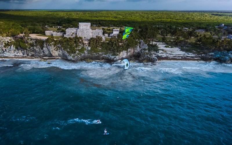 Kite surfing in Mexico near ancient ruins