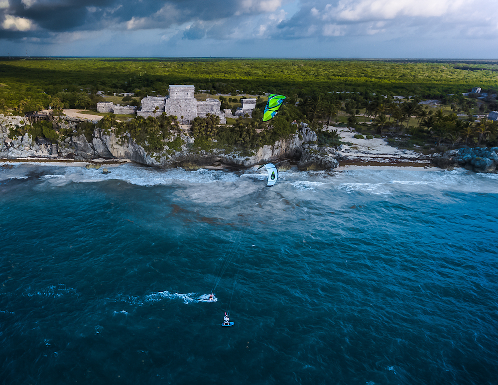 Kite surfing in Mexico near ancient ruins