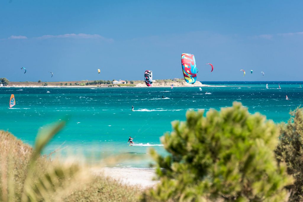 Kitesurfers out on the water at Surf Club Keros
